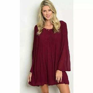New Loveriche Wine Burgundy Wine Dress Bell Sleeve